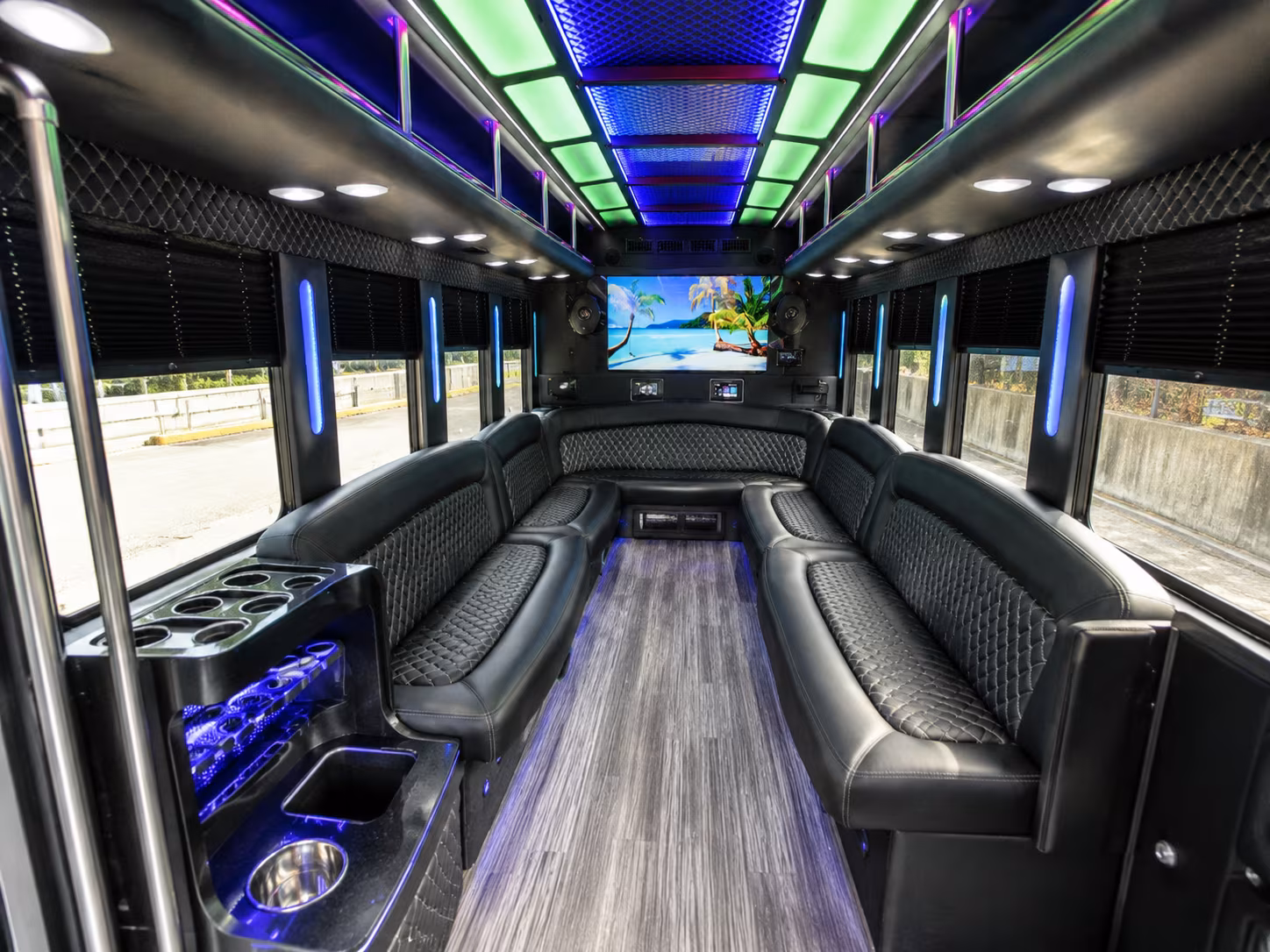 davenport 18 passenger party bus inside