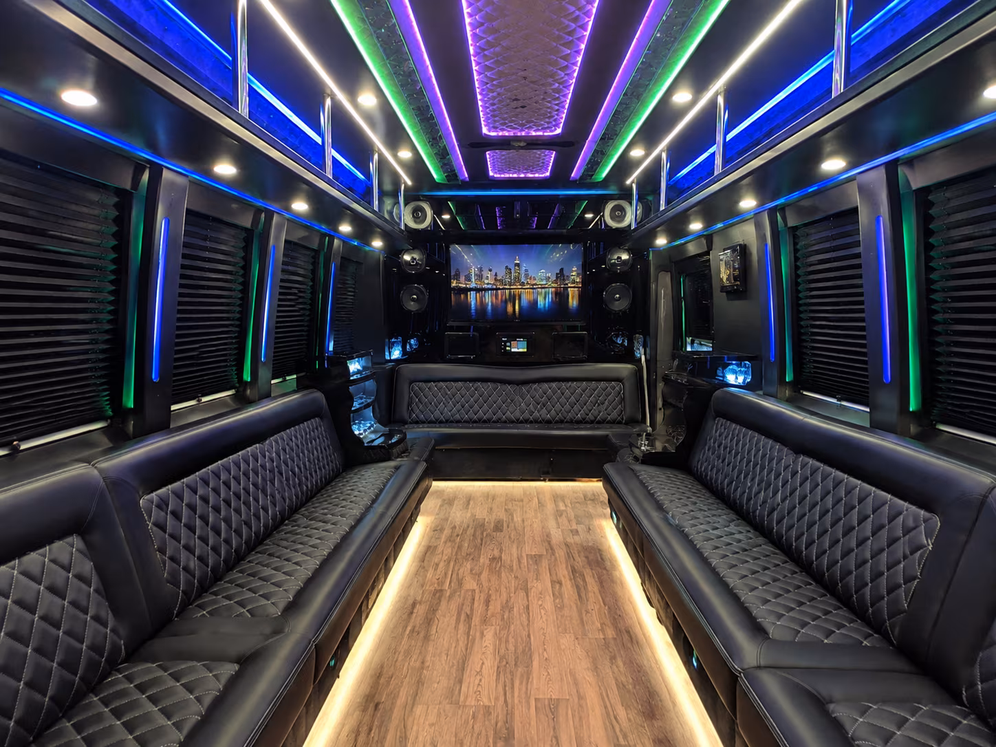 davenport 25 passenger party bus interior