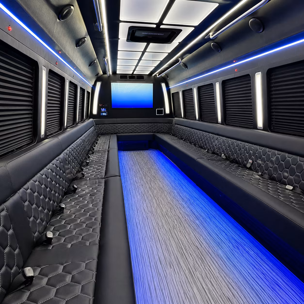 davenport 50 passenger party bus inside